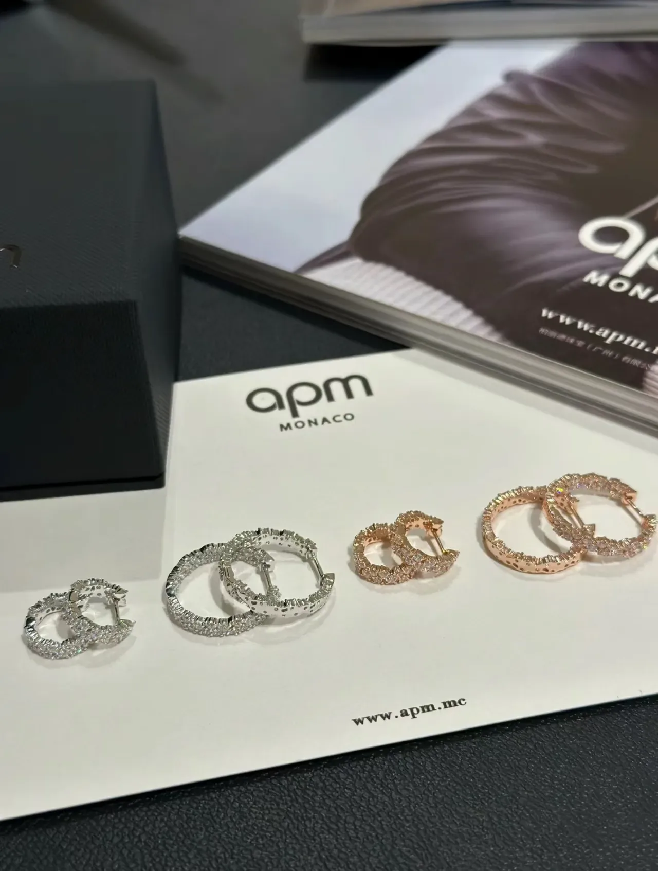 Pink Gold Pavé Crystal Hoop Earrings 4