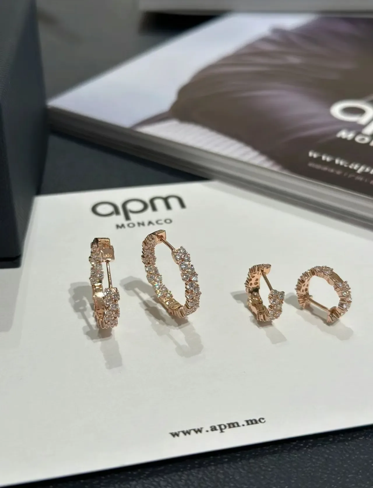 Pink Gold Pavé Crystal Hoop Earrings 5