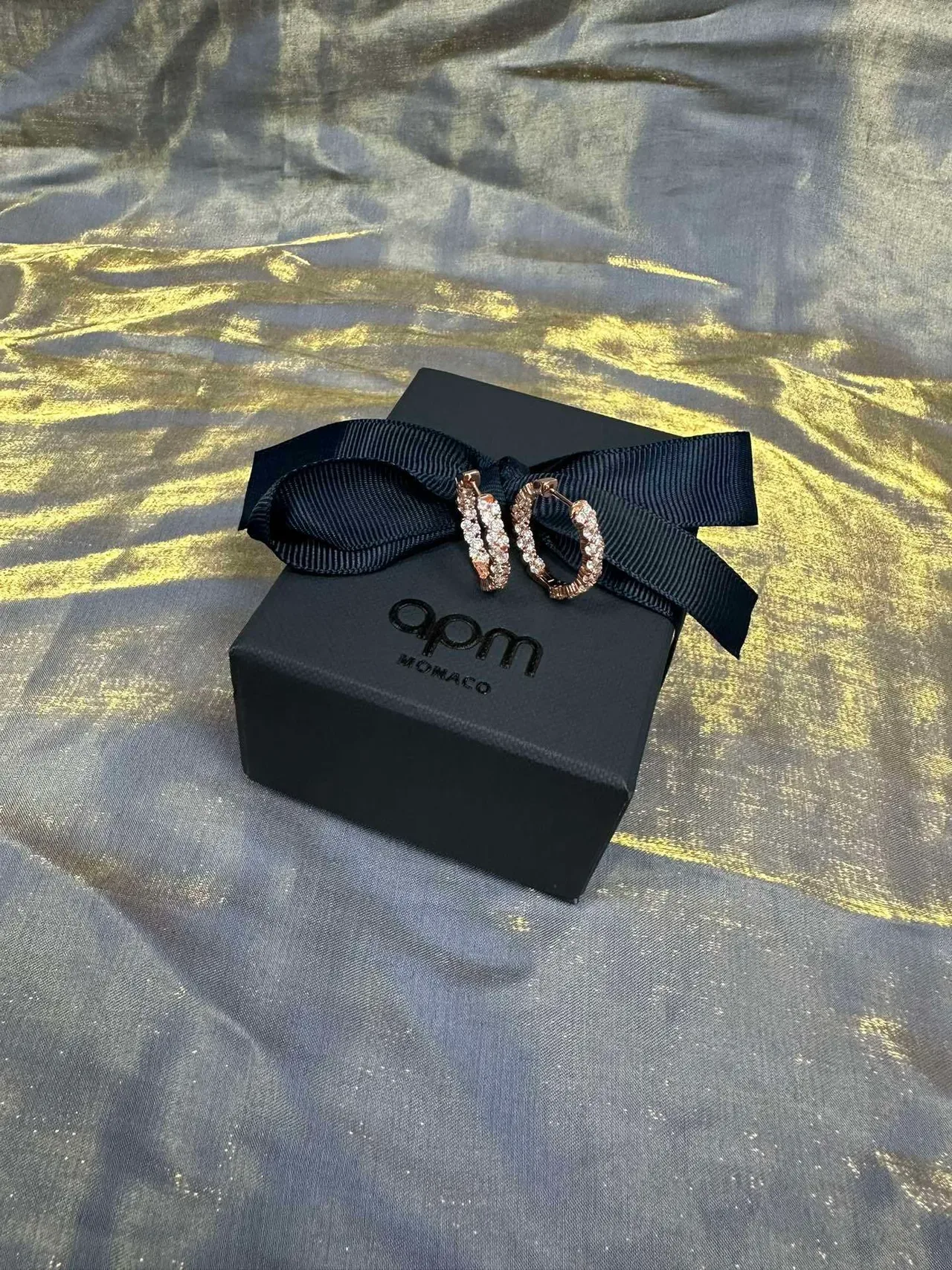 Pink Gold Pavé Crystal Hoop Earrings 7