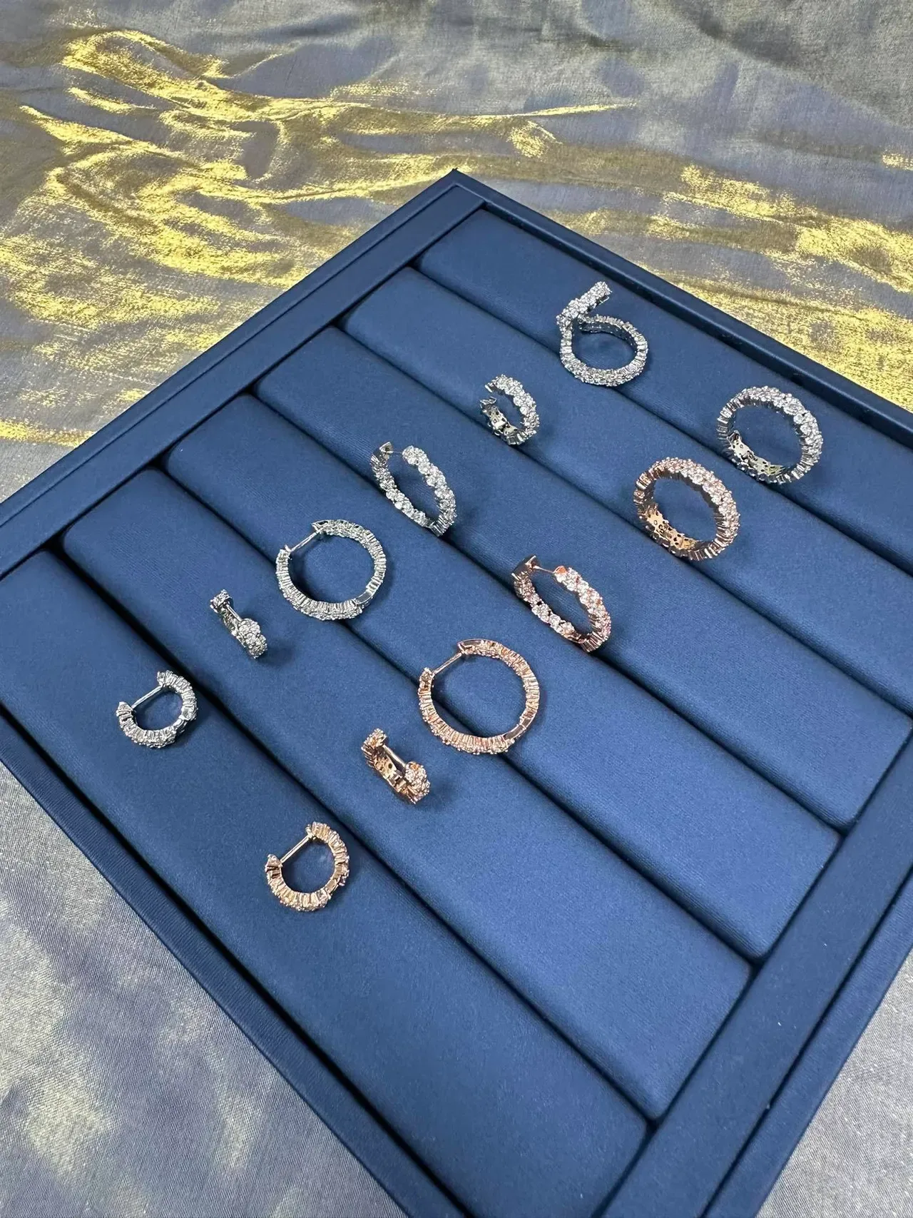 Pink Gold Pavé Crystal Hoop Earrings 8