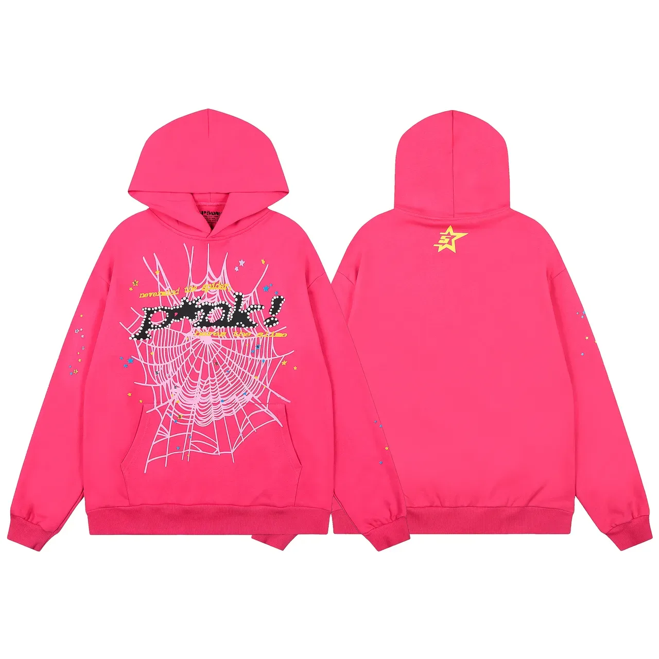 Pink Graphic Spiderweb Hoodie and Jogger Tracksuit 4