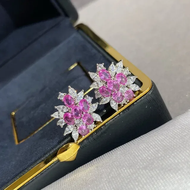 Pink White Floral Cluster Design Oval And Marquise-Cut Stones Jewelry 2