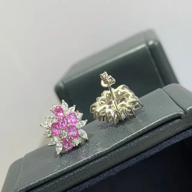 Pink White Floral Cluster Design Oval And Marquise-Cut Stones Jewelry 3