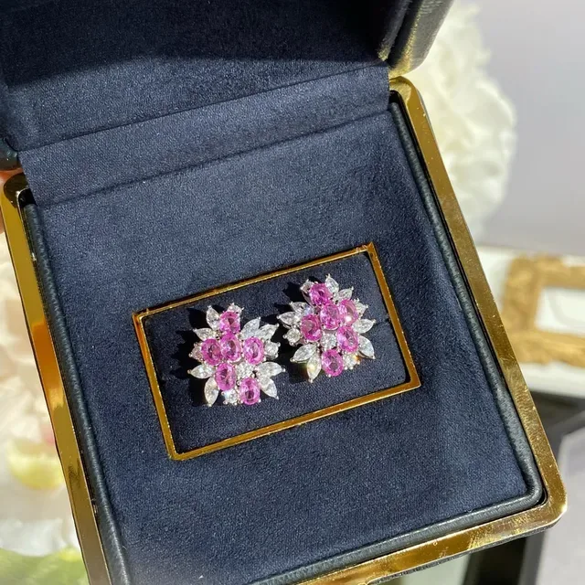Pink White Floral Cluster Design Oval And Marquise-Cut Stones Jewelry 4