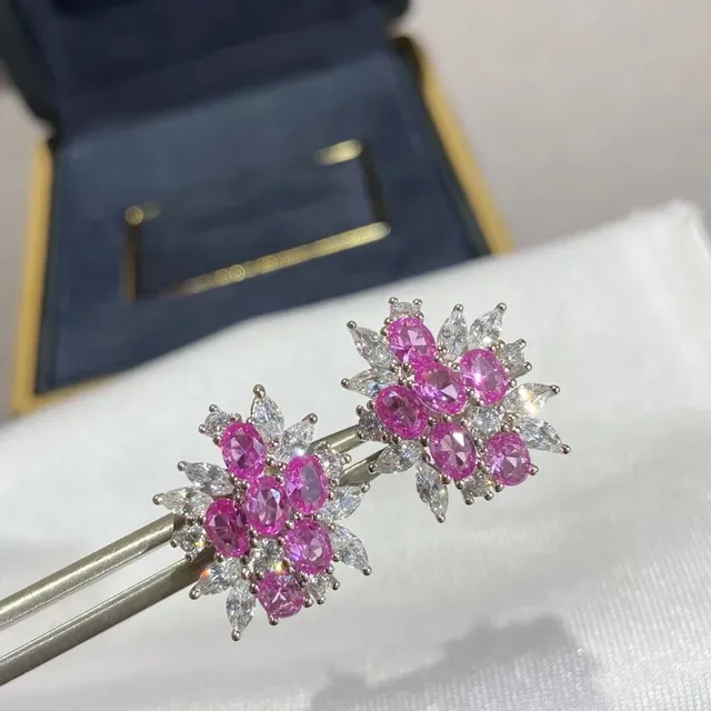 Pink White Floral Cluster Design Oval And Marquise-Cut Stones Jewelry 5