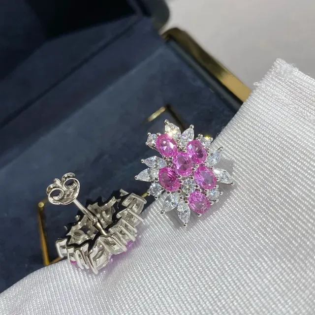 Pink White Floral Cluster Design Oval And Marquise-Cut Stones Jewelry 6
