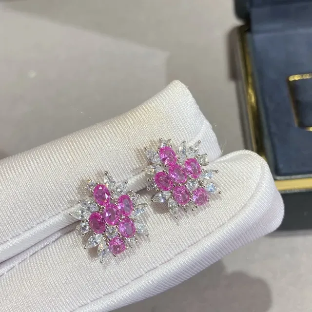 Pink White Floral Cluster Design Oval And Marquise-Cut Stones Jewelry 7