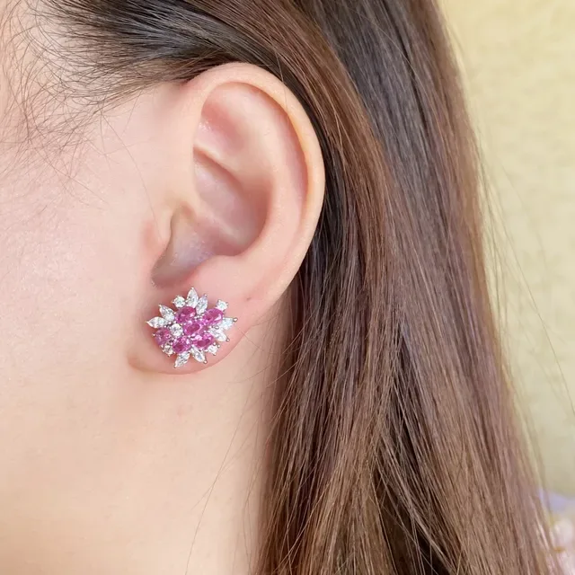 Pink White Floral Cluster Design Oval And Marquise-Cut Stones Jewelry 8