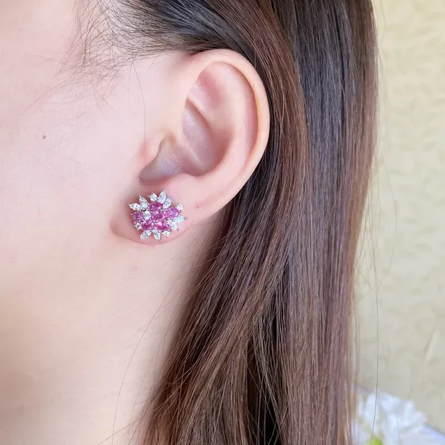 Pink White Floral Cluster Design Oval And Marquise-Cut Stones Jewelry 9