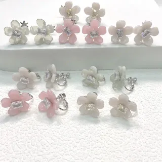 Pink White Flower-Shaped Resin-Like Petals Earrings
