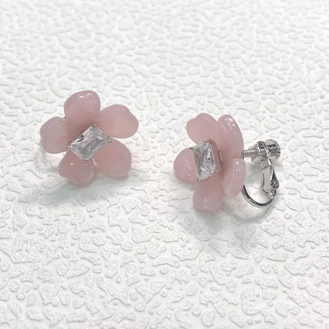 Pink White Flower-Shaped Resin-Like Petals Earrings 6