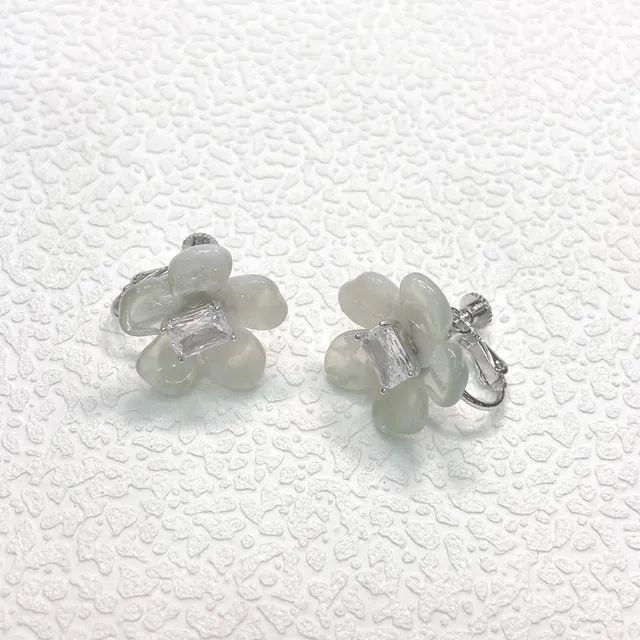 Pink White Flower-Shaped Resin-Like Petals Earrings 7