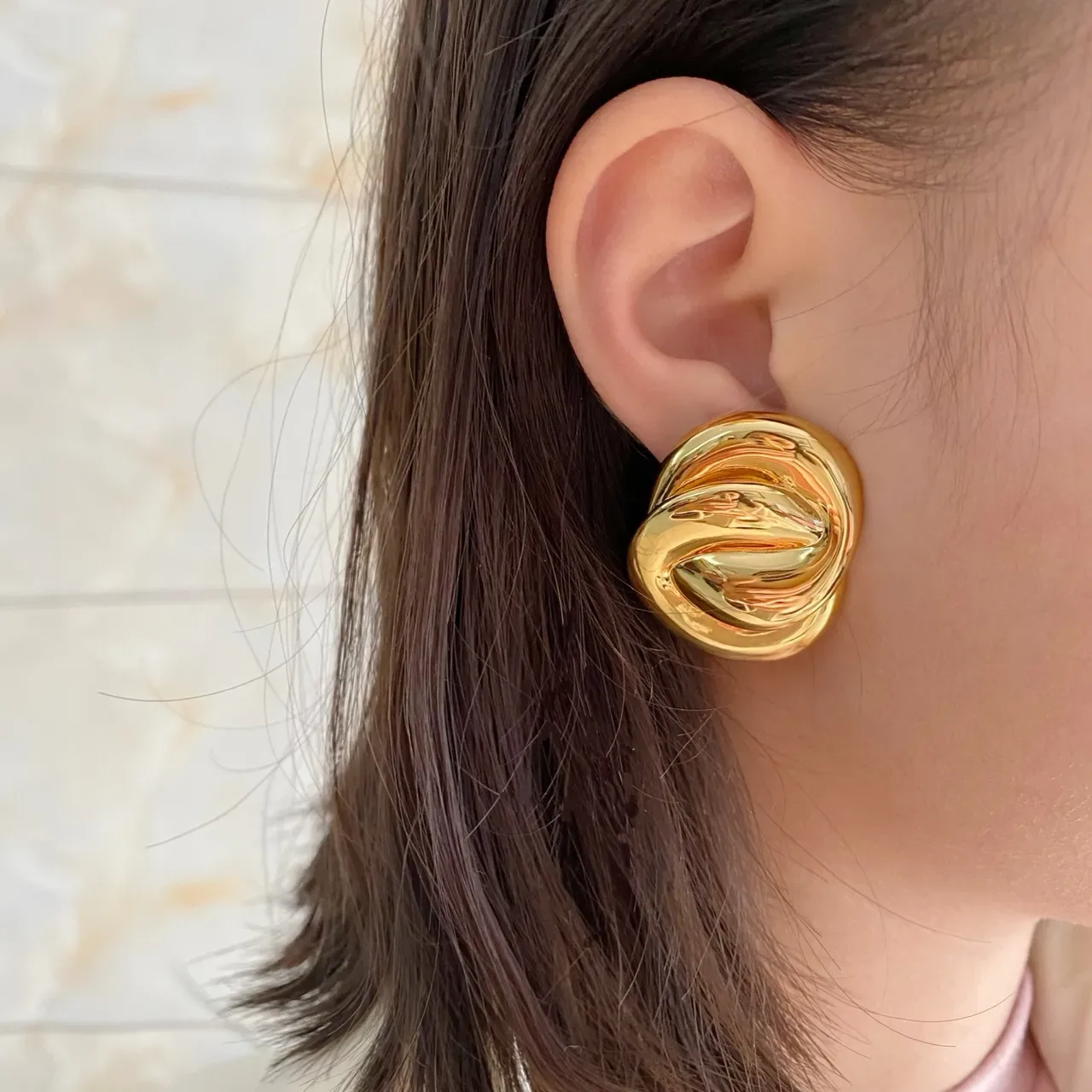 Polished Gold-Tone Twisted Knot Stud Earrings 2