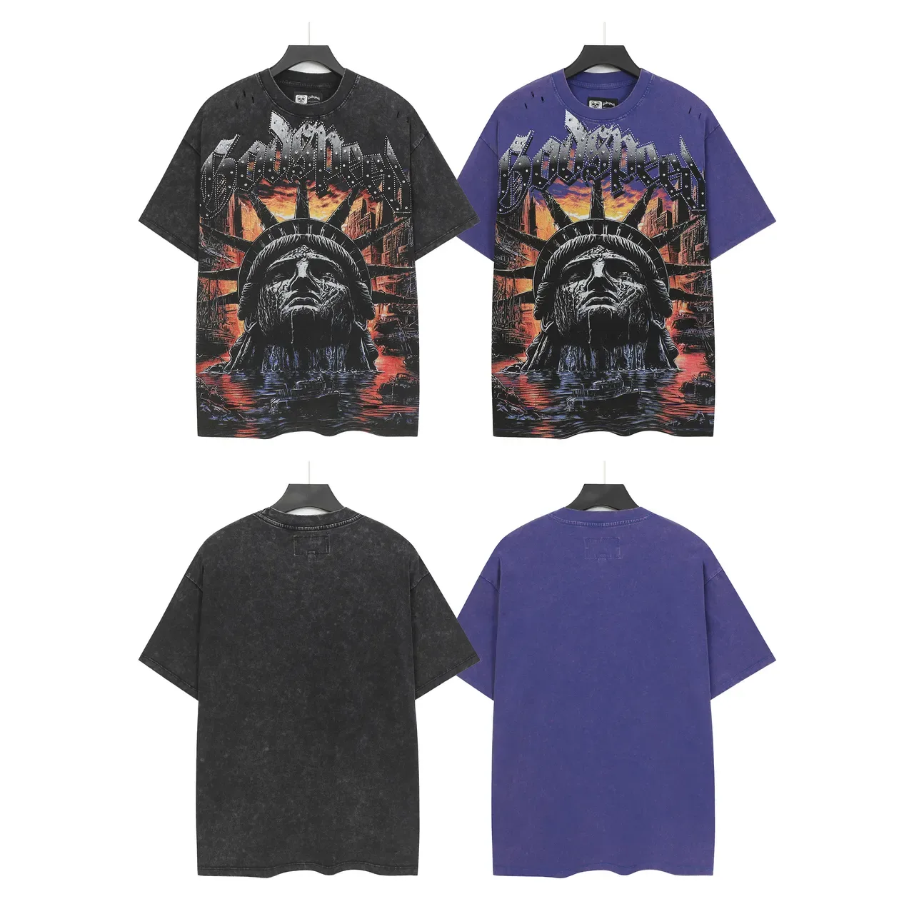Purple Distressed Oversized Graphic Print T-Shirt 2