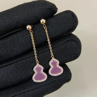 Purple Gold Gourd-Shaped Pendant Pavé Diamond Halo Earrings