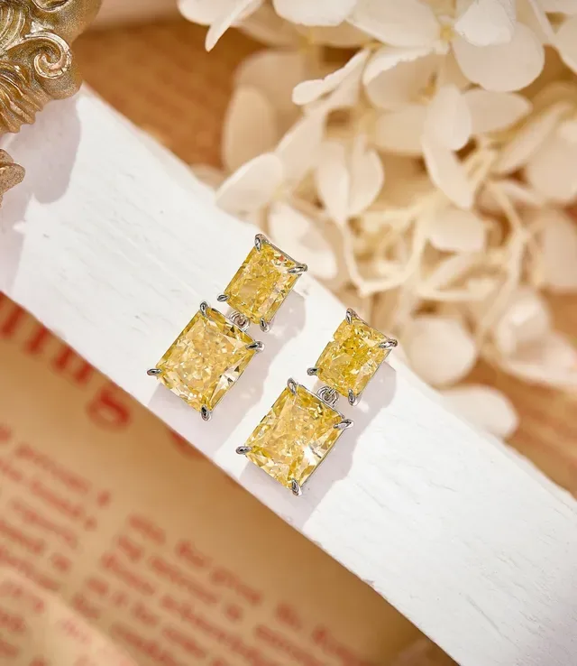 Rectangular-Cut Faceted Blue Gemstone Prong-Set Dual-Stone Stud Earrings 4