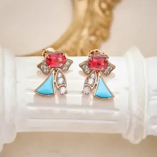 Red and Turquoise Geometric Drop Earrings