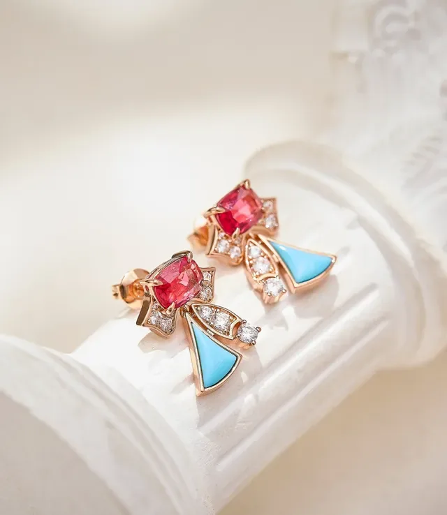 Red and Turquoise Geometric Drop Earrings 4