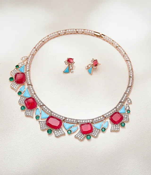 Red and Turquoise Geometric Drop Earrings 6
