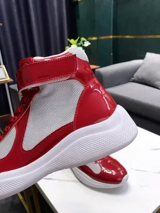 Red and White Glossy Patent High-Top Lifestyle Sneakers 2