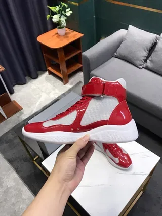 Red and White Glossy Patent High-Top Lifestyle Sneakers 3