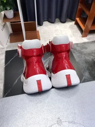 Red and White Glossy Patent High-Top Lifestyle Sneakers 4