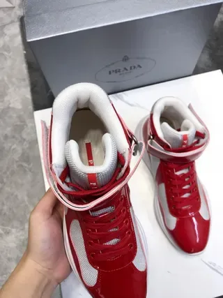Red and White Glossy Patent High-Top Lifestyle Sneakers 7