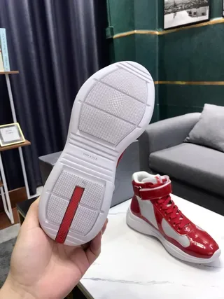 Red and White Glossy Patent High-Top Lifestyle Sneakers 9