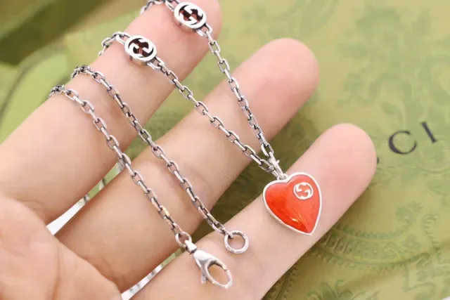 Red Enamel Heart Pendant Necklace 5