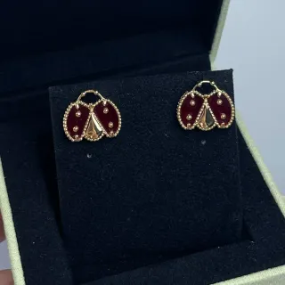 Red Enamel Ladybug Motif Gold-Tone Stud Earrings