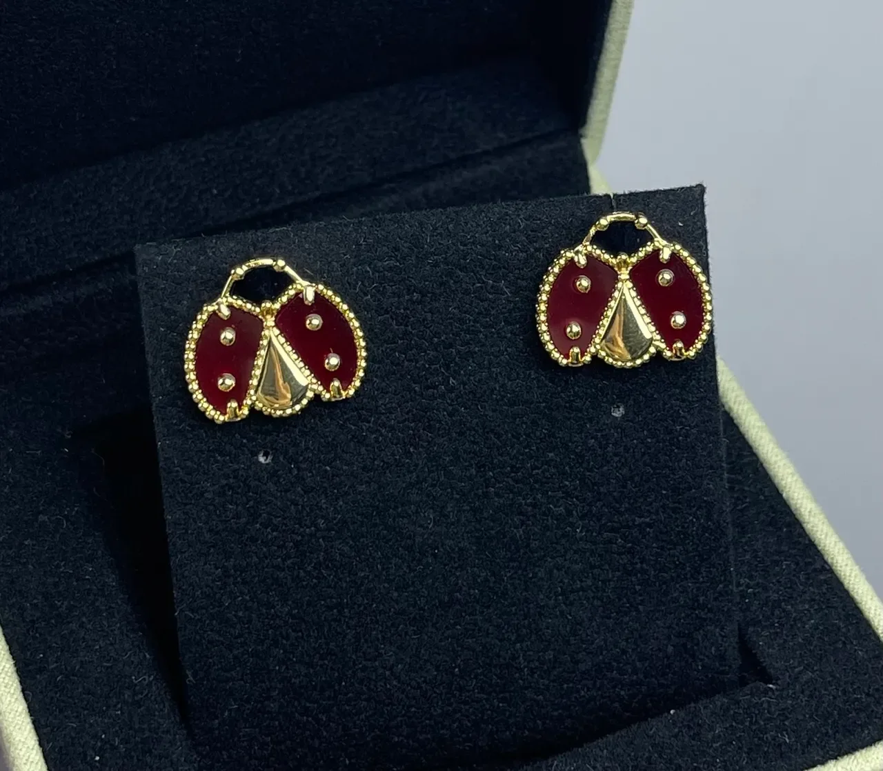 Red Enamel Ladybug Motif Gold-Tone Stud Earrings 2