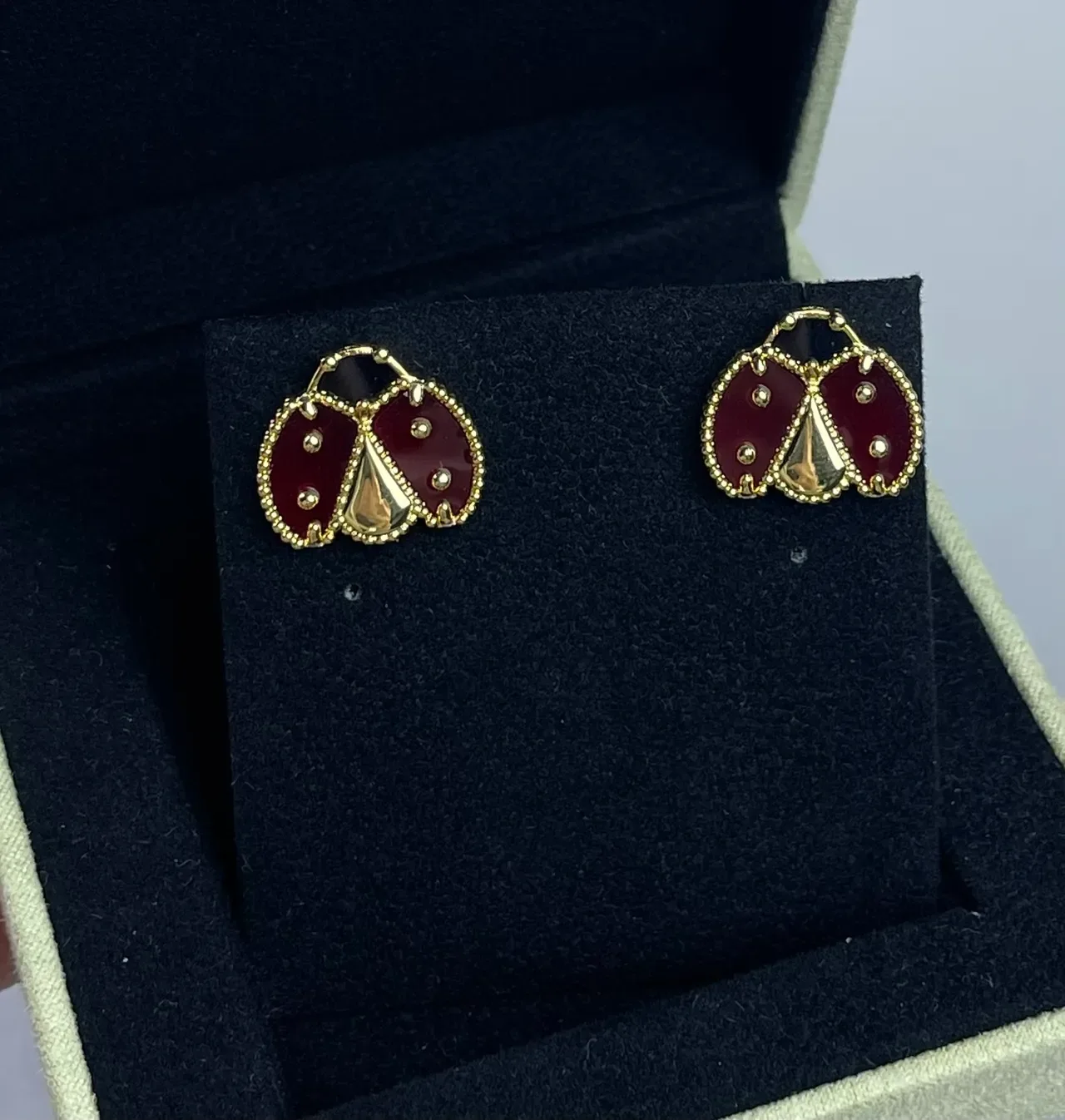 Red Enamel Ladybug Motif Gold-Tone Stud Earrings 3
