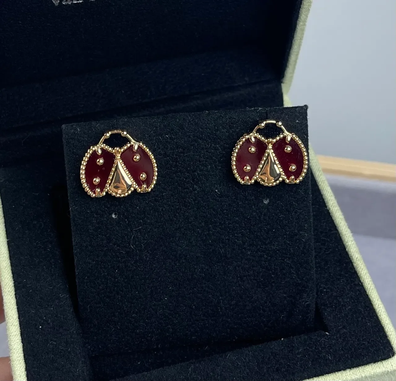 Red Enamel Ladybug Motif Gold-Tone Stud Earrings 4