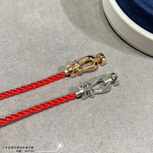 Red Gold Braided Cord Shackle-Style Metal Clasp Bracelet 3