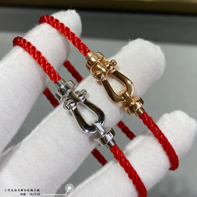 Red Gold Braided Cord Shackle-Style Metal Clasp Bracelet 8