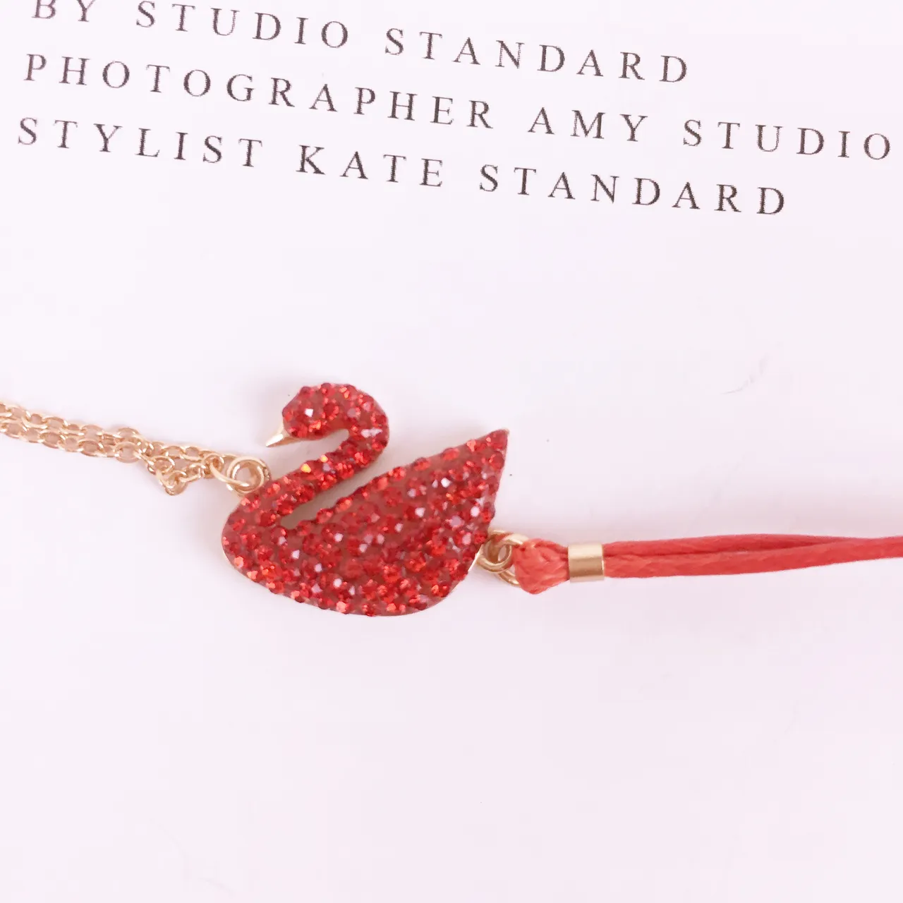 Red Gold Chain Crystal Swan Charm Bracelet 4