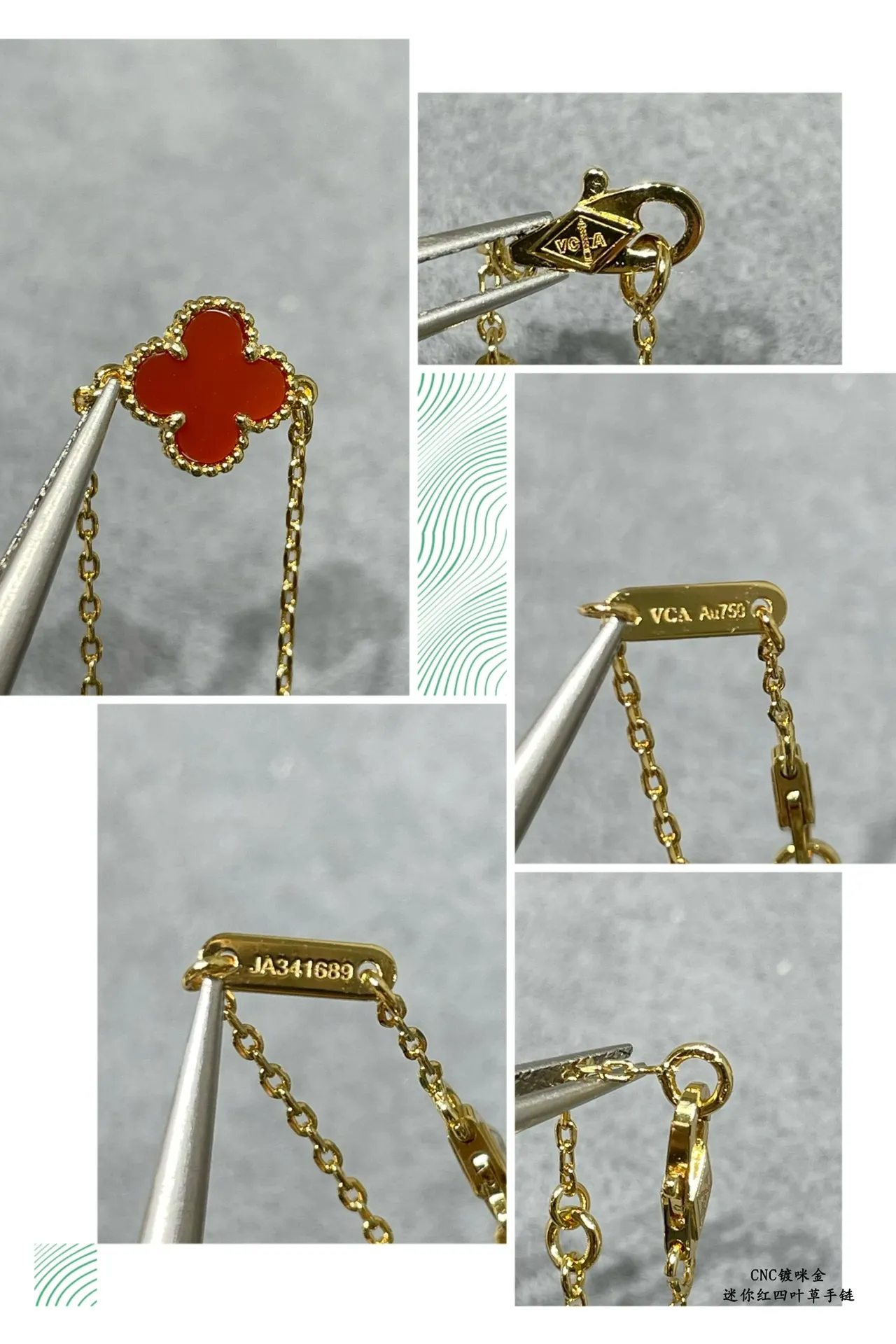 Red Gold Chain Four-Leaf Clover Pendant Bracelet 2