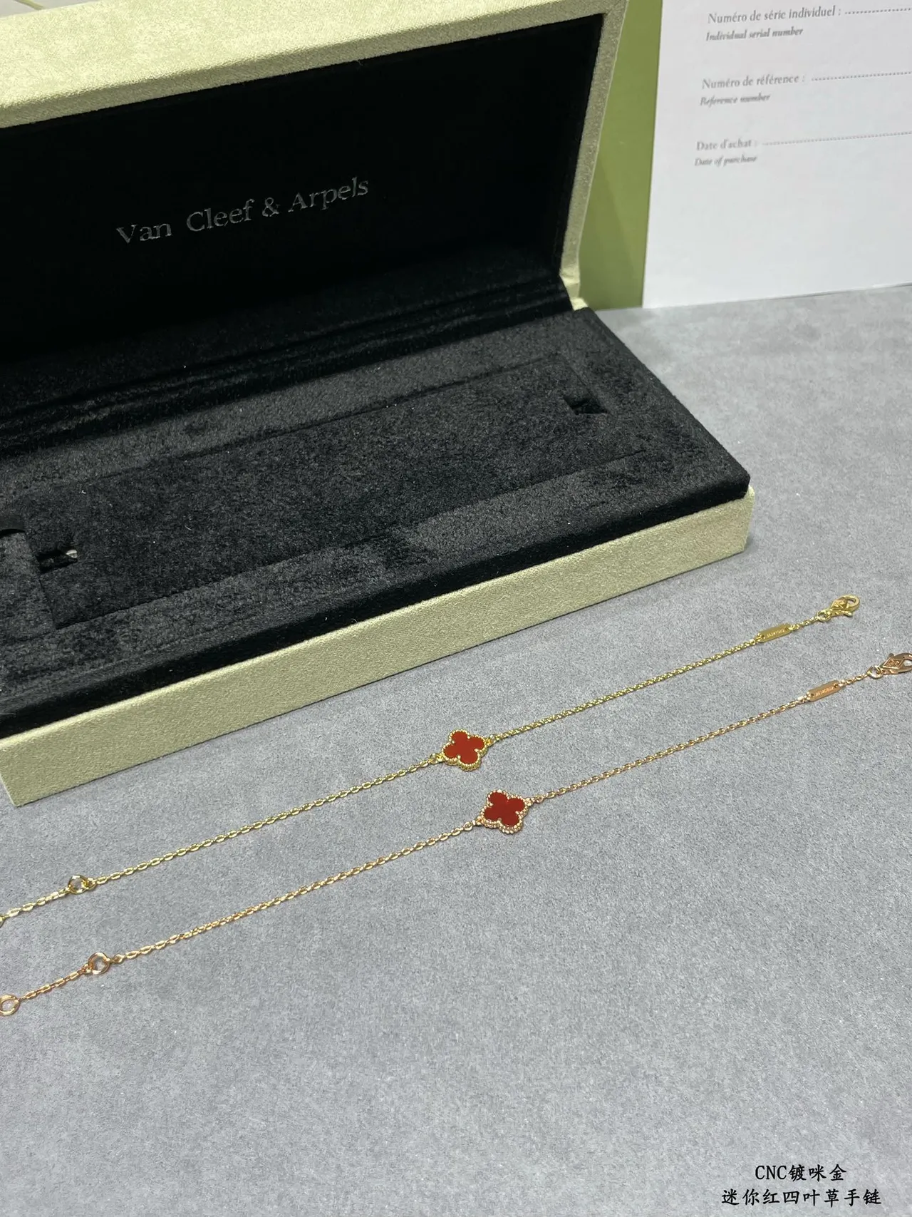 Red Gold Chain Four-Leaf Clover Pendant Bracelet 7