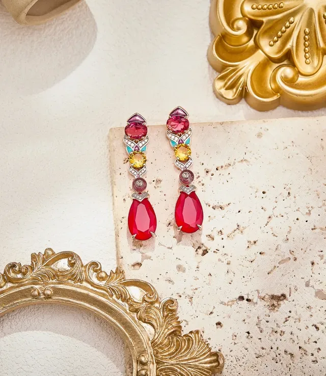 Red Multicolor Multi-Gemstone Teardrop Pendant Jewelry 1