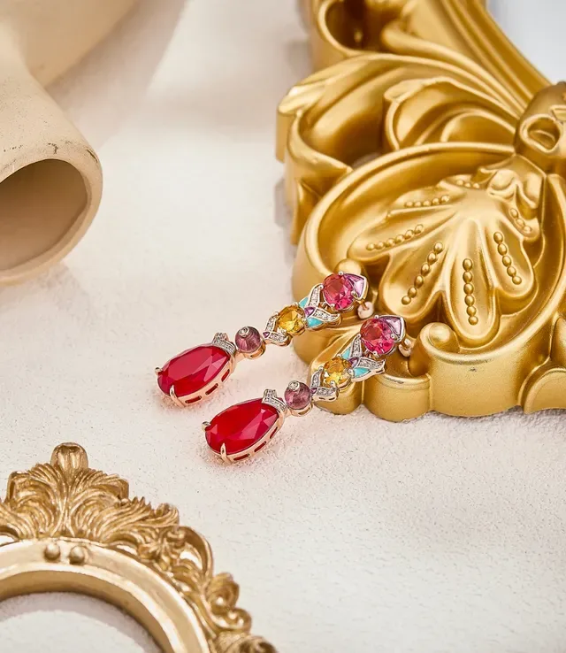 Red Multicolor Multi-Gemstone Teardrop Pendant Jewelry 5