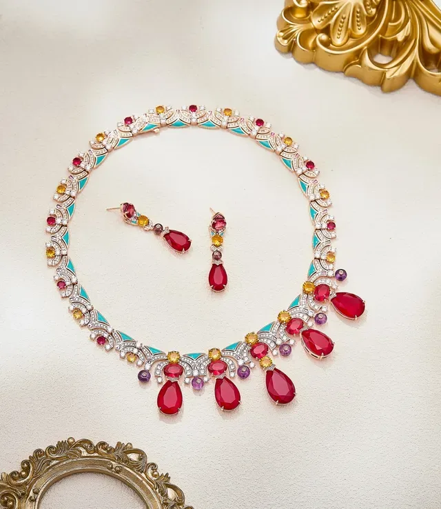 Red Multicolor Multi-Gemstone Teardrop Pendant Jewelry 6