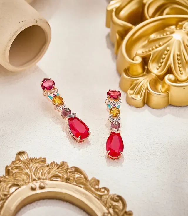 Red Multicolor Multi-Gemstone Teardrop Pendant Jewelry 7