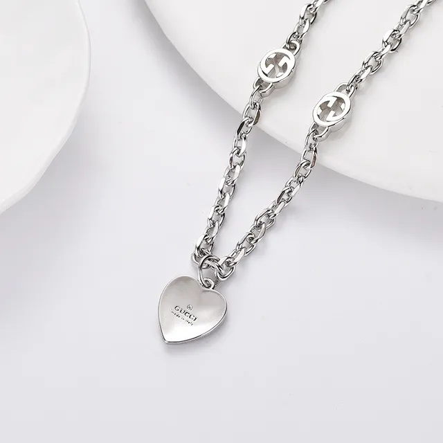 Red Silver Chain Enamel Heart Pendant Necklace 2