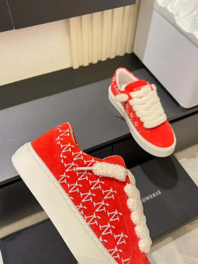 Red White Slip-On Fuzzy Strap Closure Lifestyle Sneakers 3