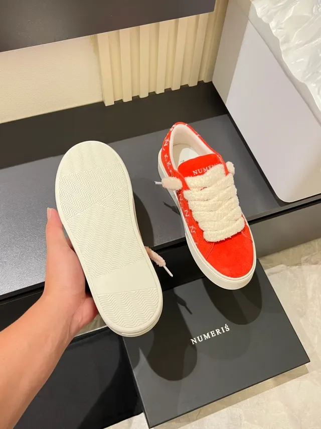 Red White Slip-On Fuzzy Strap Closure Lifestyle Sneakers 4