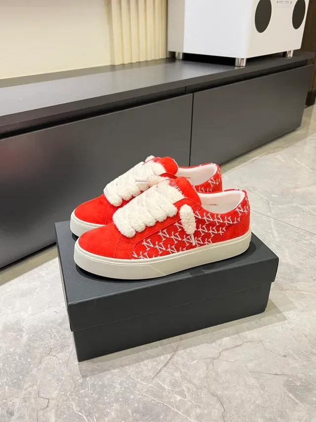 Red White Slip-On Fuzzy Strap Closure Lifestyle Sneakers 5