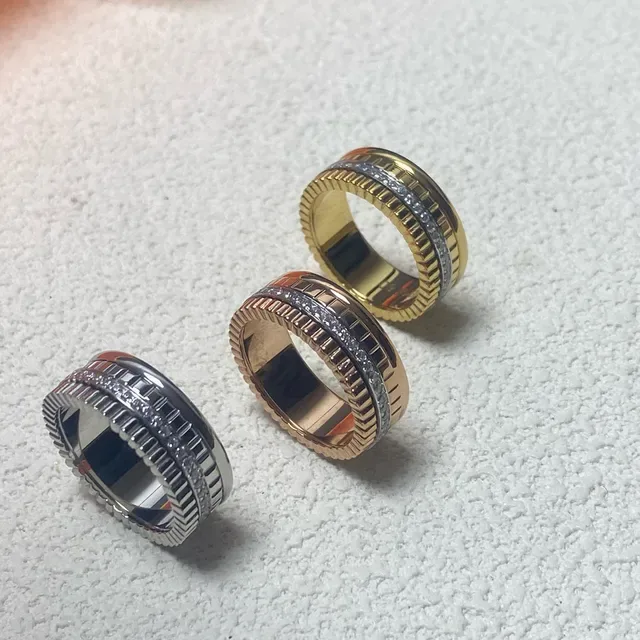 Rose Gold and Silver Tone Pavé Grooved Multi-Band Ring 2