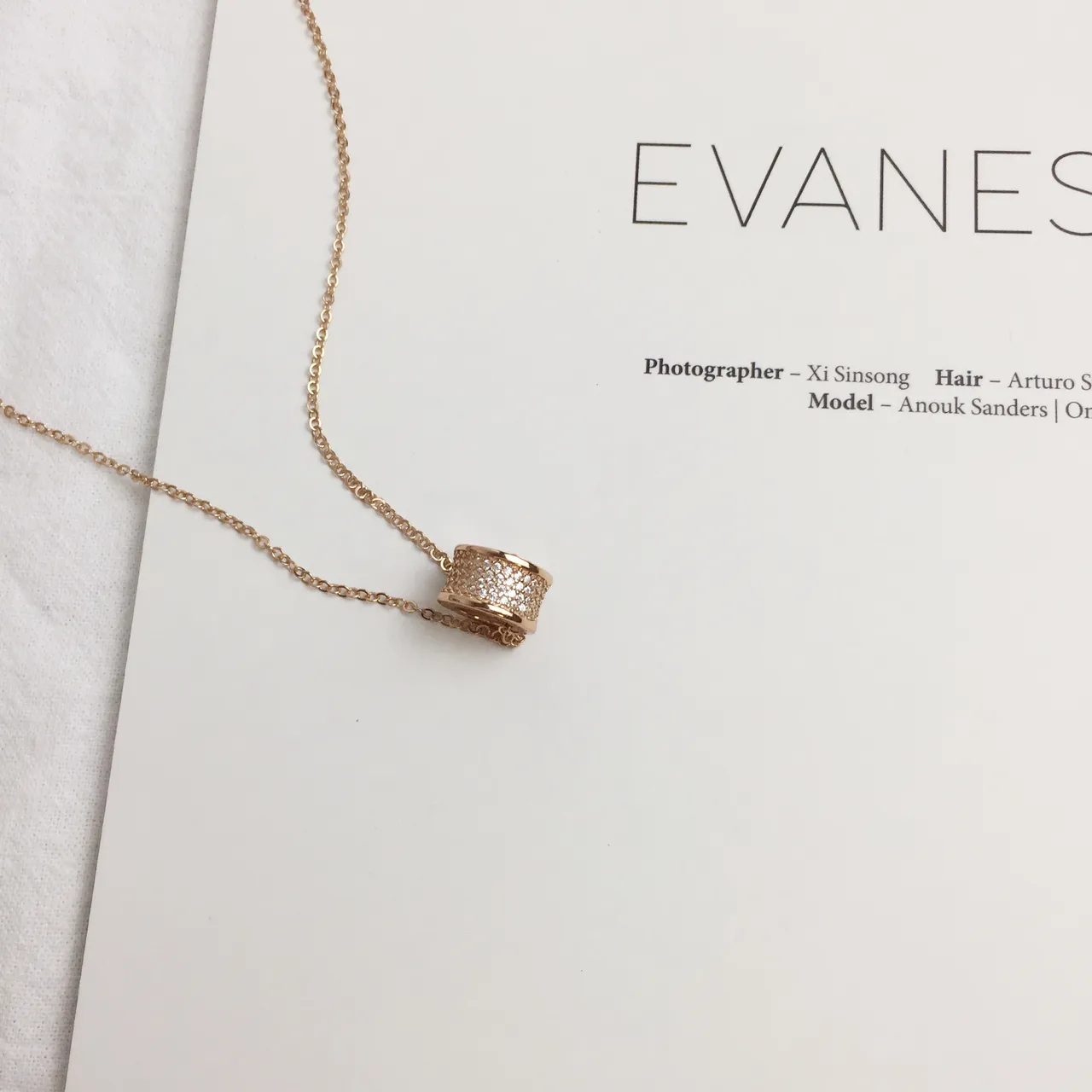 Rose Gold Cylindrical Pavé Pendant Necklace 2