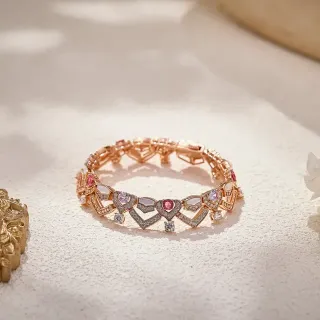 Pulsera de gema cristalina con motivo de corazón en oro rosa