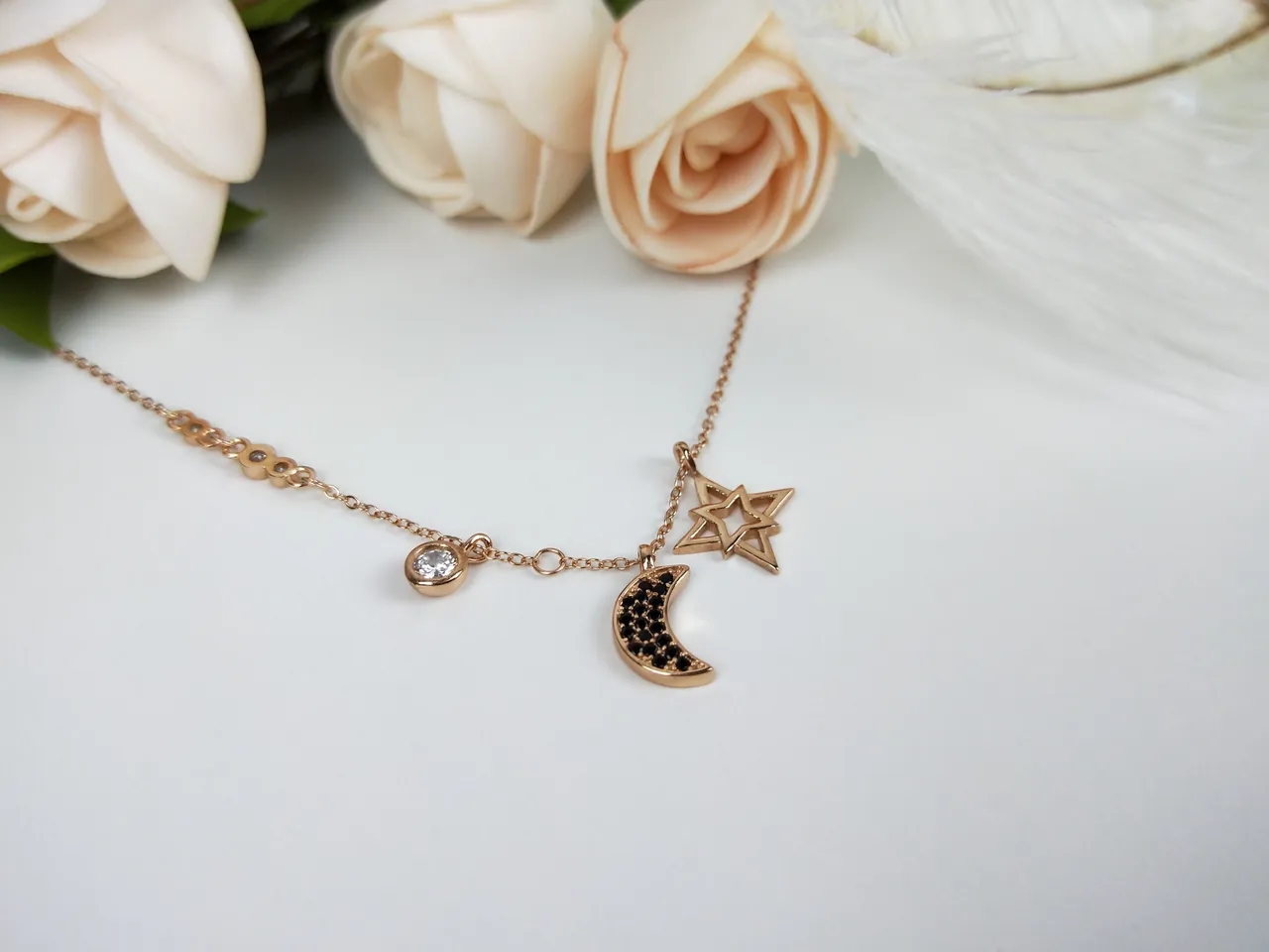 Rose-Gold Tone Celestial Moon and Star Pavé Layered Necklace 14